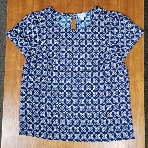 J. Crew Navy Cream Geometric Print Short Sleeve Blouse - S - Picture 4 of 7